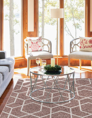 Dusty Rose 2' x 3' Eco Trellis Rectangle Area Rug 100% Recycled Space Dyed Polyester With Cotton Backing Geometric Pattern Eco-Friendly Carpet for Sale at Rug Engine