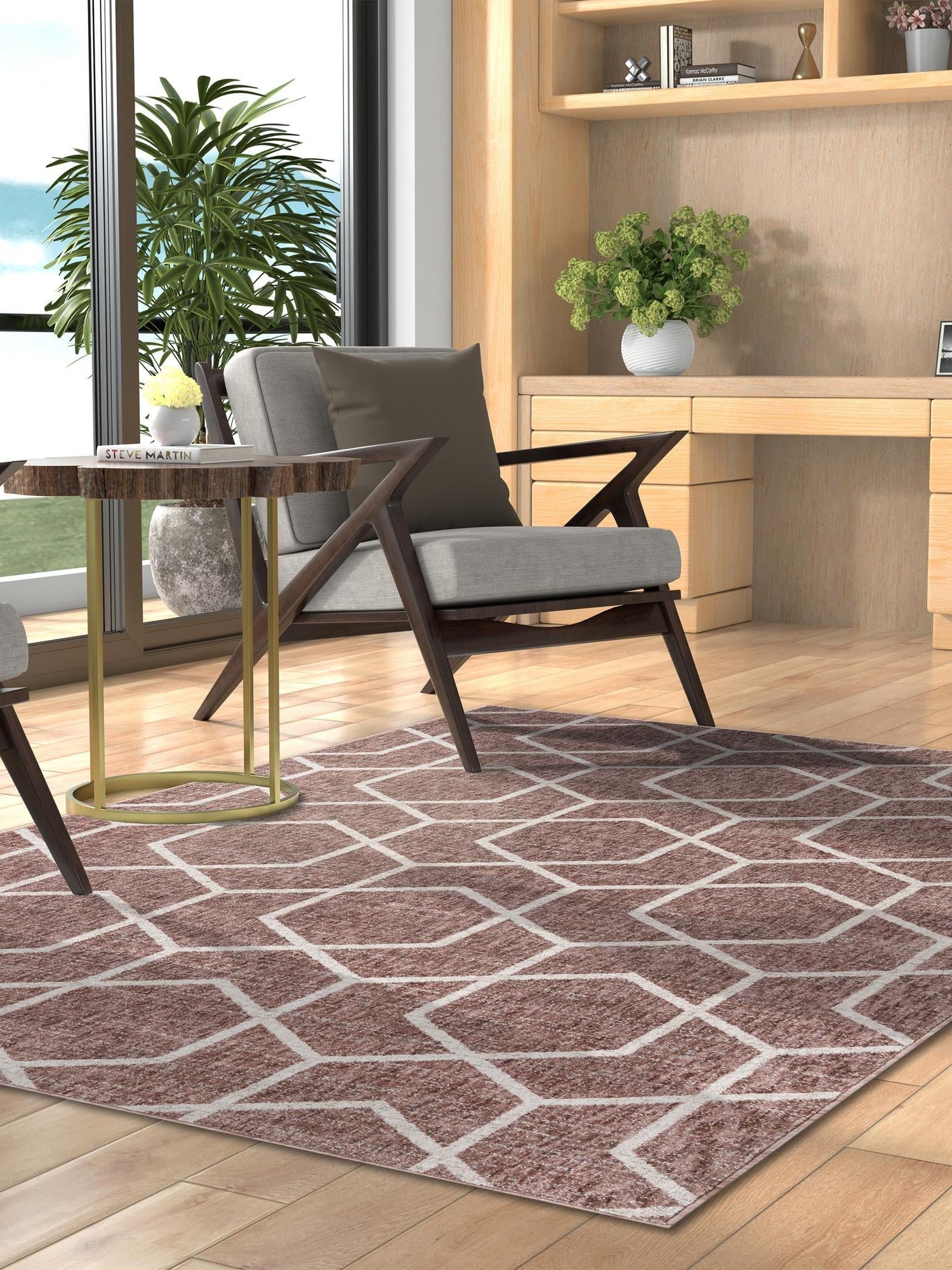 Dusty Rose 2' x 3' Eco Trellis Rectangle Area Rug 100% Recycled Space Dyed Polyester With Cotton Backing Geometric Pattern Eco-Friendly Carpet for Sale at Rug Engine