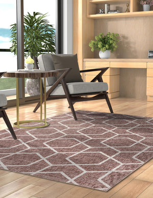 Dusty Rose 2' x 3' Eco Trellis Rectangle Area Rug 100% Recycled Space Dyed Polyester With Cotton Backing Geometric Pattern Eco-Friendly Carpet for Sale at Rug Engine