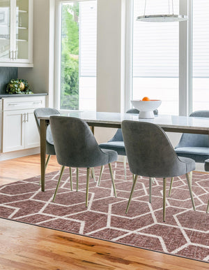 Dusty Rose 2' x 3' Eco Trellis Rectangle Area Rug 100% Recycled Space Dyed Polyester With Cotton Backing Geometric Pattern Eco-Friendly Carpet for Sale at Rug Engine