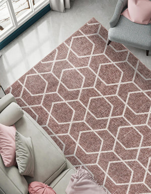 Dusty Rose 2' x 3' Eco Trellis Rectangle Area Rug 100% Recycled Space Dyed Polyester With Cotton Backing Geometric Pattern Eco-Friendly Carpet for Sale at Rug Engine