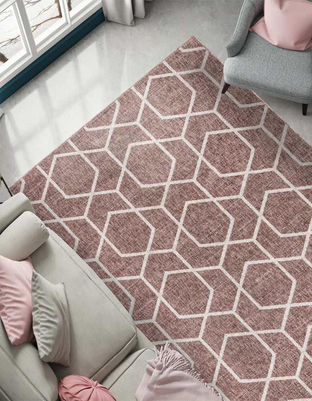 Dusty Rose 2' x 3' Eco Trellis Rectangle Area Rug 100% Recycled Space Dyed Polyester With Cotton Backing Geometric Pattern Eco-Friendly Carpet for Sale at Rug Engine