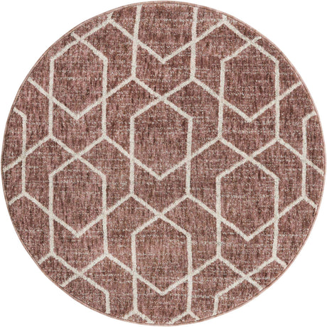 Dusty Rose 3' 3 x 3' 3 Eco Trellis Round Area Rug 100% Recycled Space Dyed Polyester With Cotton Backing Geometric Pattern Eco-Friendly Carpet for Sale at Rug Engine