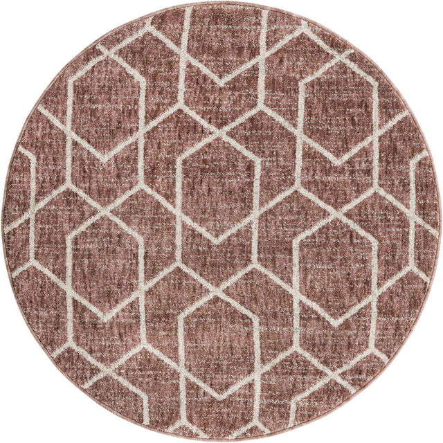 Dusty Rose 3' 3 x 3' 3 Eco Trellis Round Area Rug 100% Recycled Space Dyed Polyester With Cotton Backing Geometric Pattern Eco-Friendly Carpet for Sale at Rug Engine