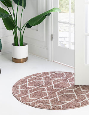 Dusty Rose 7' x 7' Eco Trellis Round Area Rug 100% Recycled Space Dyed Polyester With Cotton Backing Geometric Pattern Eco-Friendly Carpet for Sale at Rug Engine