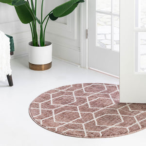 Dusty Rose 3' 3 x 3' 3 Eco Trellis Round Area Rug 100% Recycled Space Dyed Polyester With Cotton Backing Geometric Pattern Eco-Friendly Carpet for Sale at Rug Engine