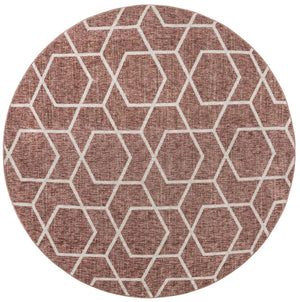 Dusty Rose 7' x 7' Eco Trellis Round Area Rug 100% Recycled Space Dyed Polyester With Cotton Backing Geometric Pattern Eco-Friendly Carpet for Sale at Rug Engine