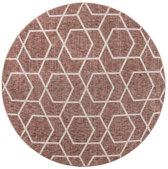 Dusty Rose 7' x 7' Eco Trellis Round Area Rug 100% Recycled Space Dyed Polyester With Cotton Backing Geometric Pattern Eco-Friendly Carpet for Sale at Rug Engine