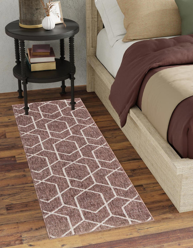 Dusty Rose 2' x 8' Eco Trellis Runner Area Rug 100% Recycled Space Dyed Polyester With Cotton Backing Geometric Pattern Eco-Friendly Carpet for Sale at Rug Engine