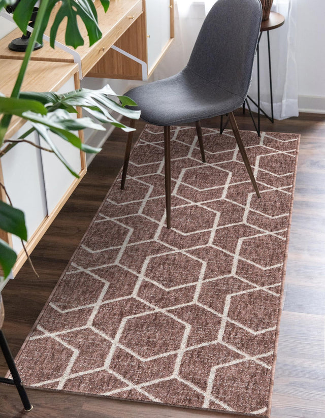 Dusty Rose 2' 7 x 12' Eco Trellis Runner Area Rug 100% Recycled Space Dyed Polyester With Cotton Backing Geometric Pattern Eco-Friendly Carpet for Sale at Rug Engine