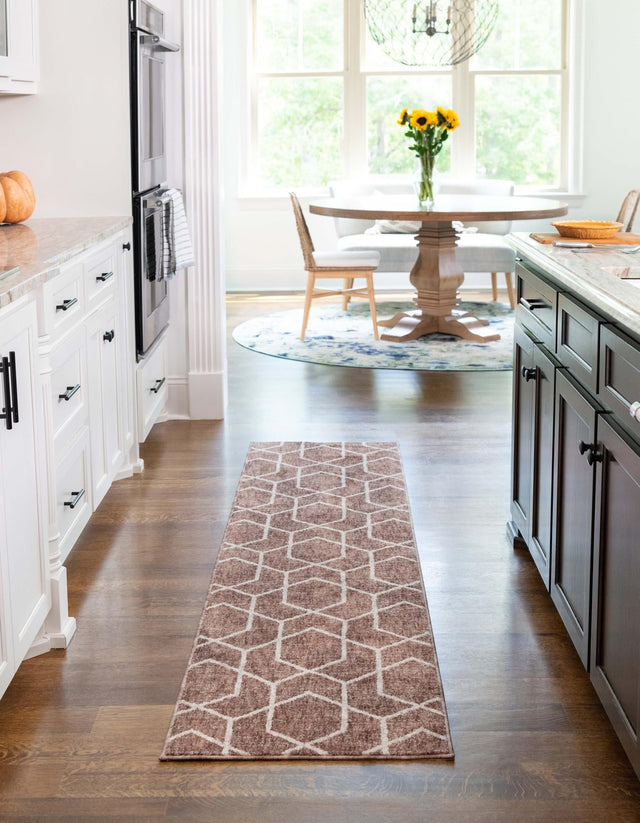 Dusty Rose 2' x 8' Eco Trellis Runner Area Rug 100% Recycled Space Dyed Polyester With Cotton Backing Geometric Pattern Eco-Friendly Carpet for Sale at Rug Engine