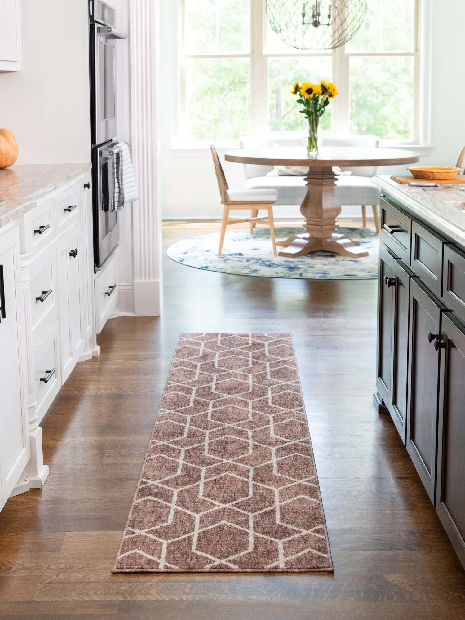 Dusty Rose 2' 7 x 12' Eco Trellis Runner Area Rug 100% Recycled Space Dyed Polyester With Cotton Backing Geometric Pattern Eco-Friendly Carpet for Sale at Rug Engine