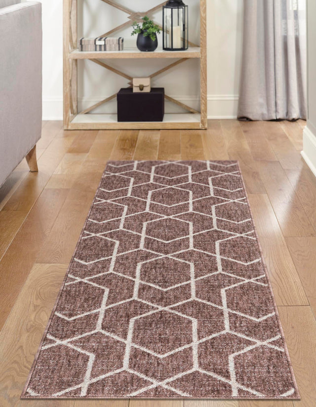 Dusty Rose 2' 7 x 12' Eco Trellis Runner Area Rug 100% Recycled Space Dyed Polyester With Cotton Backing Geometric Pattern Eco-Friendly Carpet for Sale at Rug Engine
