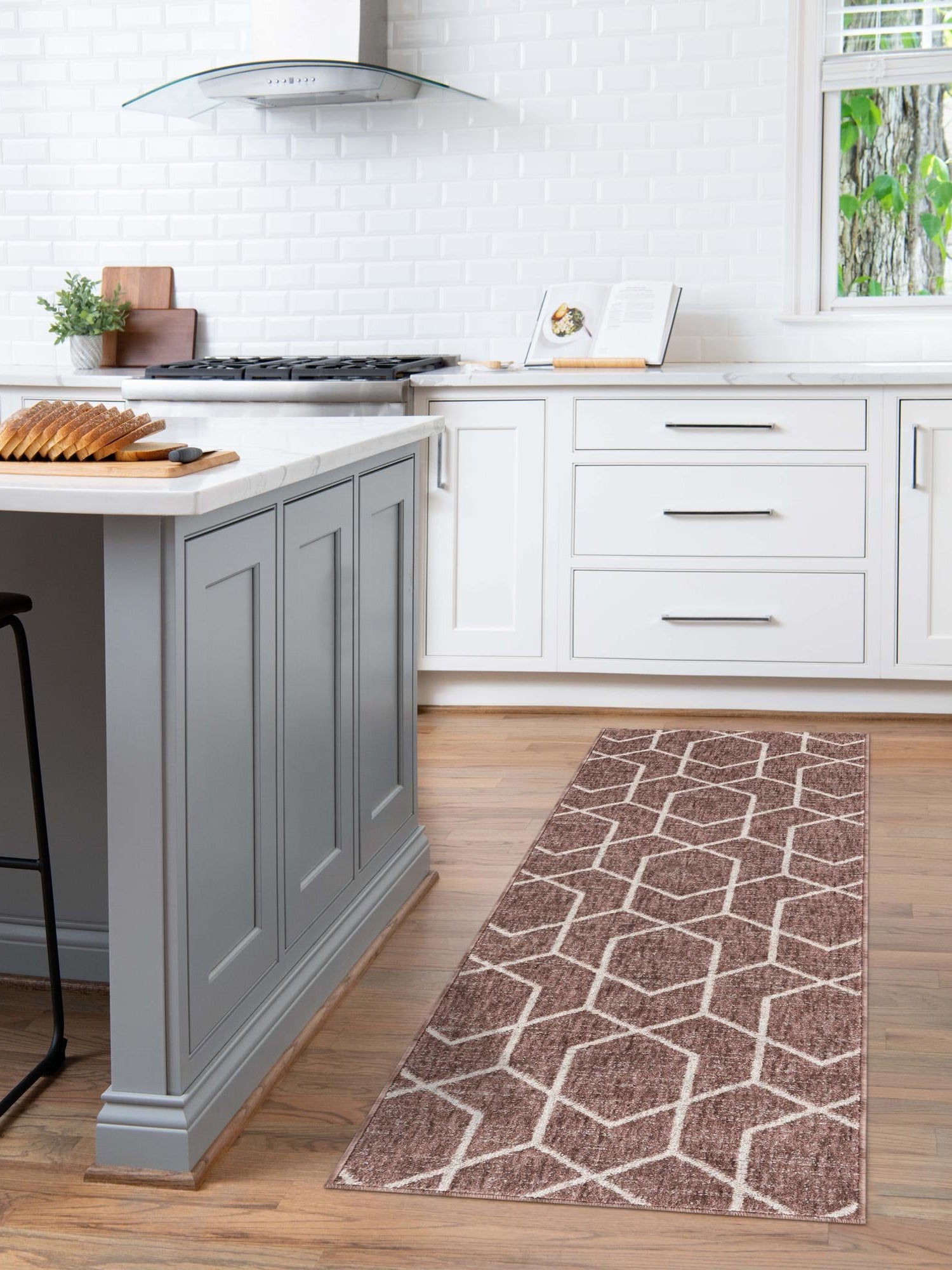 Dusty Rose 2' x 6' Eco Trellis Runner Area Rug 100% Recycled Space Dyed Polyester With Cotton Backing Geometric Pattern Eco-Friendly Carpet for Sale at Rug Engine