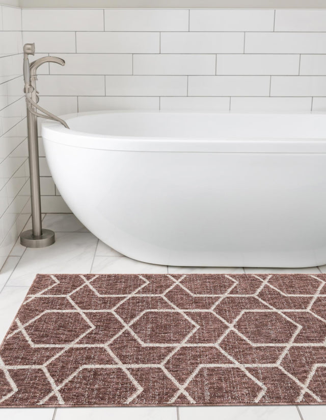 Dusty Rose 2' x 8' Eco Trellis Runner Area Rug 100% Recycled Space Dyed Polyester With Cotton Backing Geometric Pattern Eco-Friendly Carpet for Sale at Rug Engine