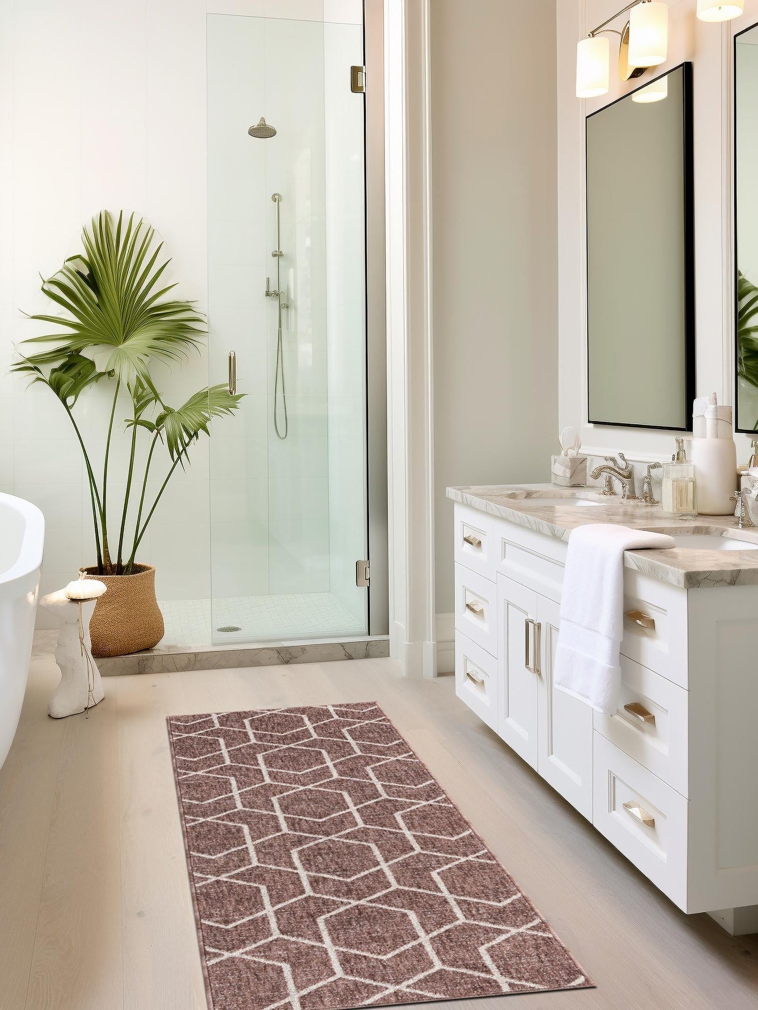Dusty Rose 2' 7 x 12' Eco Trellis Runner Area Rug 100% Recycled Space Dyed Polyester With Cotton Backing Geometric Pattern Eco-Friendly Carpet for Sale at Rug Engine