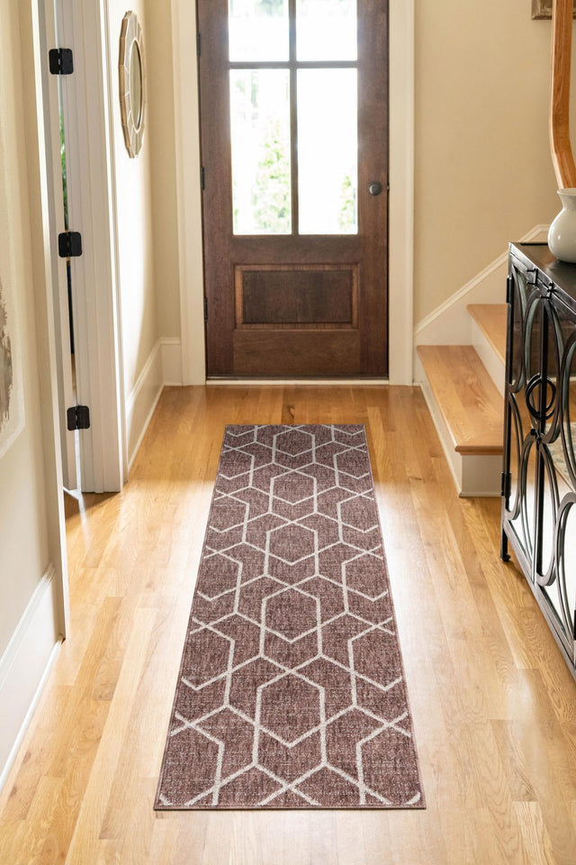 Dusty Rose 2' x 8' Eco Trellis Runner Area Rug 100% Recycled Space Dyed Polyester With Cotton Backing Geometric Pattern Eco-Friendly Carpet for Sale at Rug Engine