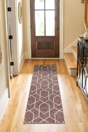 Dusty Rose 2' 7 x 12' Eco Trellis Runner Area Rug 100% Recycled Space Dyed Polyester With Cotton Backing Geometric Pattern Eco-Friendly Carpet for Sale at Rug Engine