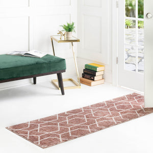 Dusty Rose 2' 7 x 12' Eco Trellis Runner Area Rug 100% Recycled Space Dyed Polyester With Cotton Backing Geometric Pattern Eco-Friendly Carpet for Sale at Rug Engine