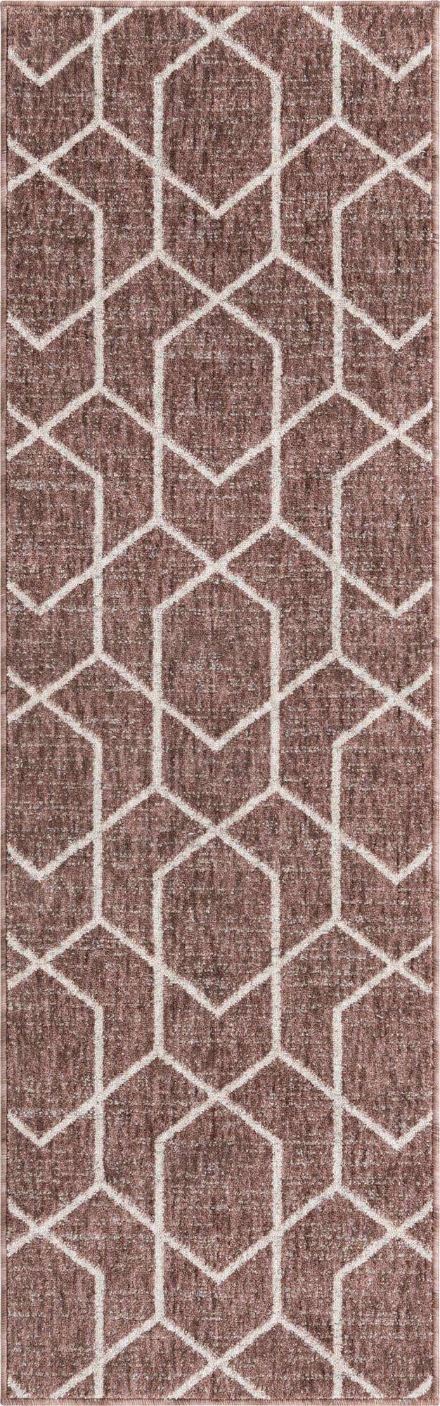 Dusty Rose 2' x 6' Eco Trellis Runner Area Rug 100% Recycled Space Dyed Polyester With Cotton Backing Geometric Pattern Eco-Friendly Carpet for Sale at Rug Engine