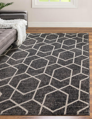 Charcoal Gray 7' 10 x 10' Eco Trellis Rectangle Area Rug 100% Recycled Space Dyed Polyester With Cotton Backing Geometric Pattern Eco-Friendly Carpet for Sale at Rug Engine