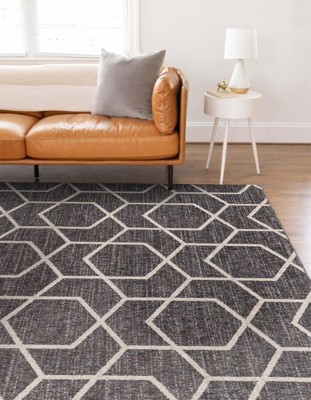 Charcoal Gray 4' x 6' Eco Trellis Rectangle Area Rug 100% Recycled Space Dyed Polyester With Cotton Backing Geometric Pattern Eco-Friendly Carpet for Sale at Rug Engine