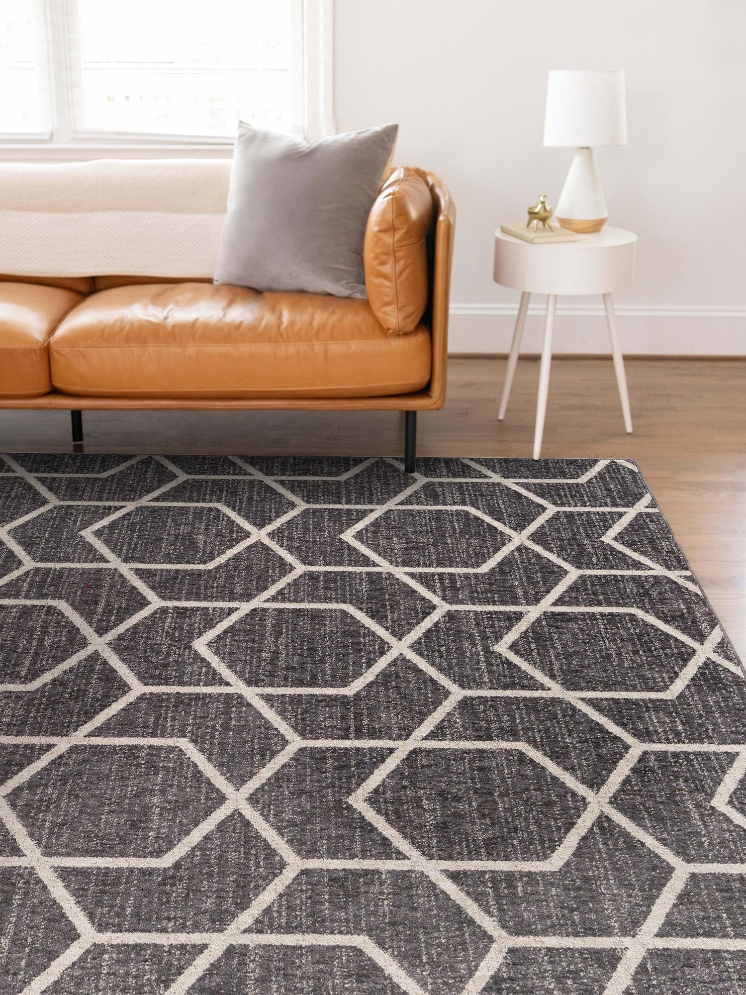 Charcoal Gray 2' x 3' Eco Trellis Rectangle Area Rug 100% Recycled Space Dyed Polyester With Cotton Backing Geometric Pattern Eco-Friendly Carpet for Sale at Rug Engine