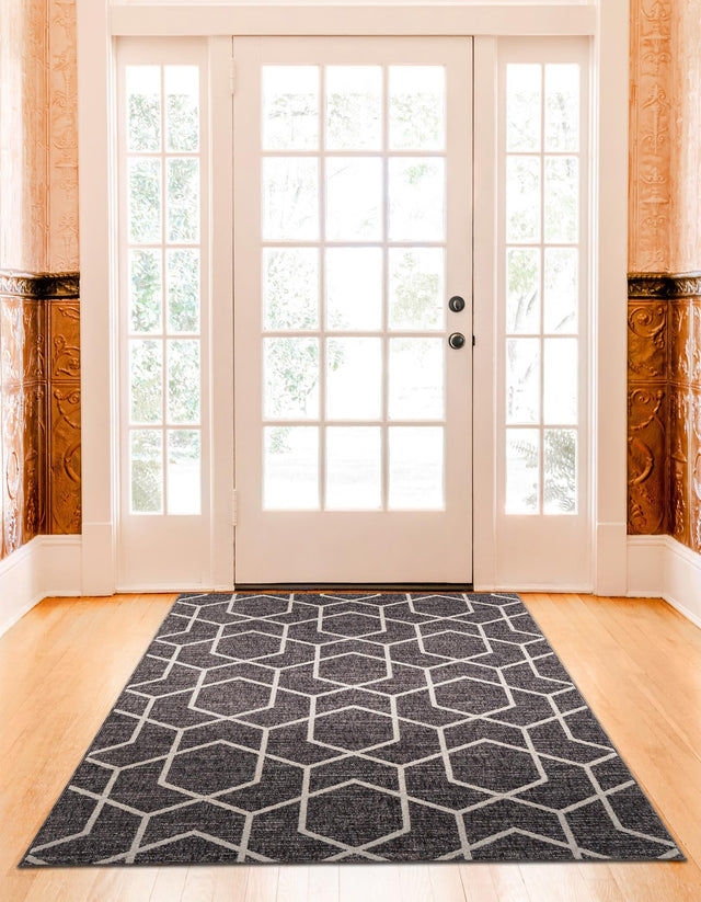 Charcoal Gray 4' x 6' Eco Trellis Rectangle Area Rug 100% Recycled Space Dyed Polyester With Cotton Backing Geometric Pattern Eco-Friendly Carpet for Sale at Rug Engine