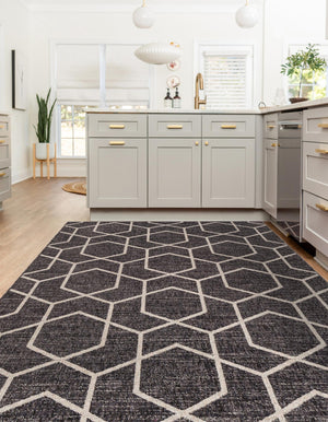Charcoal Gray 4' x 6' Eco Trellis Rectangle Area Rug 100% Recycled Space Dyed Polyester With Cotton Backing Geometric Pattern Eco-Friendly Carpet for Sale at Rug Engine