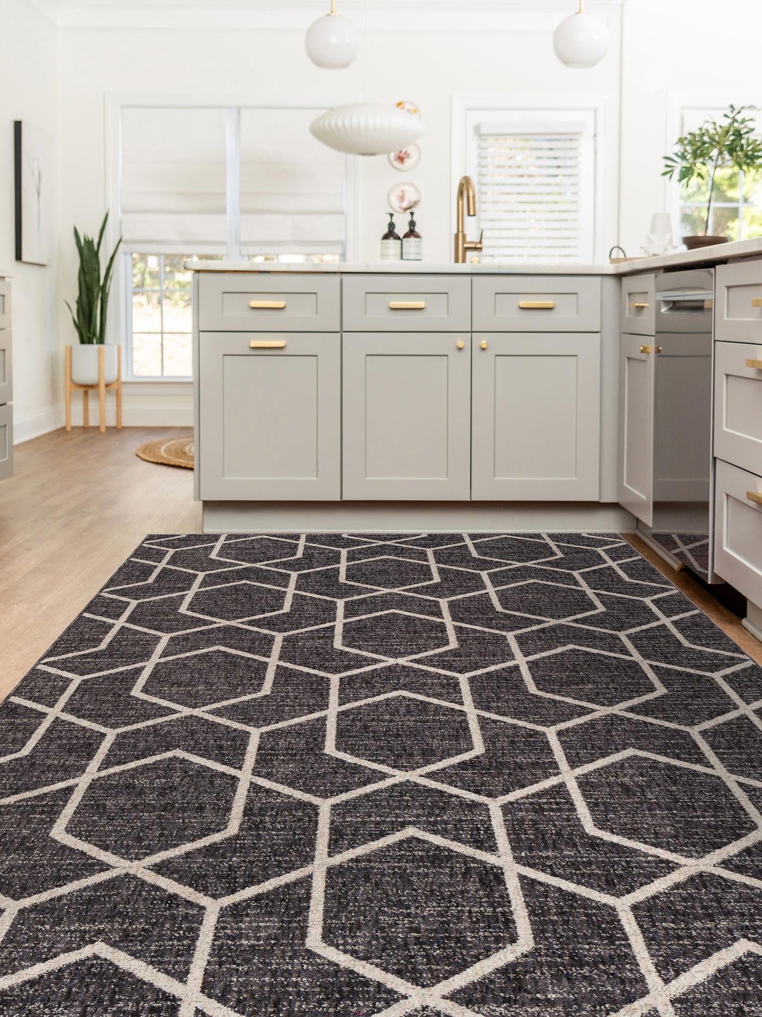 Charcoal Gray 2' x 3' Eco Trellis Rectangle Area Rug 100% Recycled Space Dyed Polyester With Cotton Backing Geometric Pattern Eco-Friendly Carpet for Sale at Rug Engine