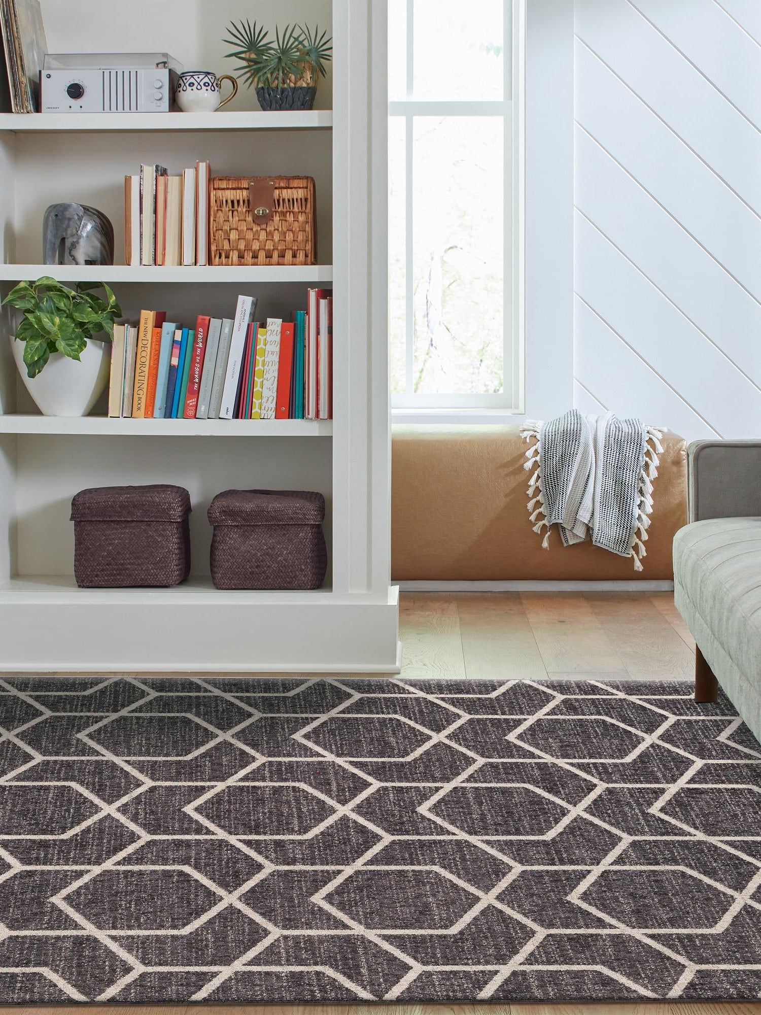 Charcoal Gray 10' x 13' Eco Trellis Rectangle Area Rug 100% Recycled Space Dyed Polyester With Cotton Backing Geometric Pattern Eco-Friendly Carpet for Sale at Rug Engine