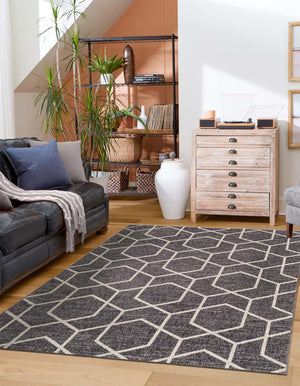 Charcoal Gray 2' x 3' Eco Trellis Rectangle Area Rug 100% Recycled Space Dyed Polyester With Cotton Backing Geometric Pattern Eco-Friendly Carpet for Sale at Rug Engine