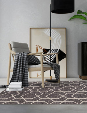 Charcoal Gray 2' x 3' Eco Trellis Rectangle Area Rug 100% Recycled Space Dyed Polyester With Cotton Backing Geometric Pattern Eco-Friendly Carpet for Sale at Rug Engine