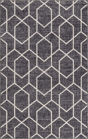 Charcoal Gray 4' x 6' Eco Trellis Rectangle Area Rug 100% Recycled Space Dyed Polyester With Cotton Backing Geometric Pattern Eco-Friendly Carpet for Sale at Rug Engine