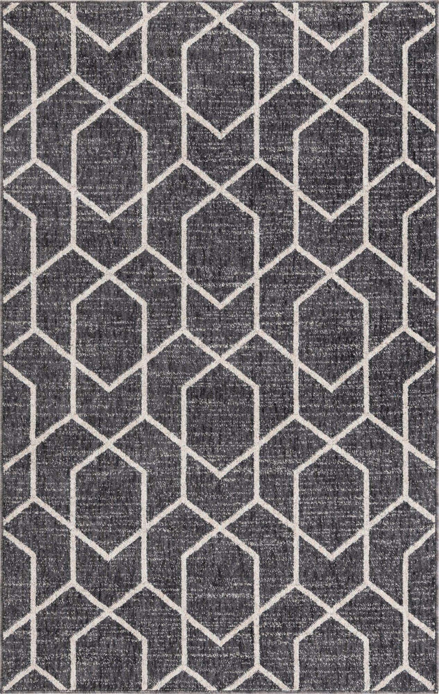 Charcoal Gray 4' x 6' Eco Trellis Rectangle Area Rug 100% Recycled Space Dyed Polyester With Cotton Backing Geometric Pattern Eco-Friendly Carpet for Sale at Rug Engine