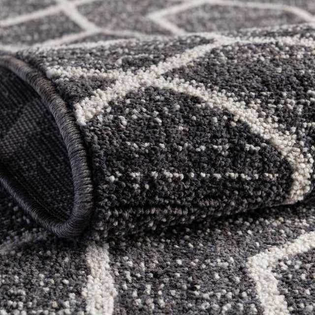 Charcoal Gray 7' x 7' Eco Trellis Round Area Rug 100% Recycled Space Dyed Polyester With Cotton Backing Geometric Pattern Eco-Friendly Carpet for Sale at Rug Engine