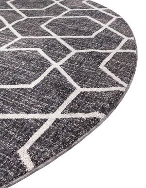 Charcoal Gray 7' x 7' Eco Trellis Round Area Rug 100% Recycled Space Dyed Polyester With Cotton Backing Geometric Pattern Eco-Friendly Carpet for Sale at Rug Engine