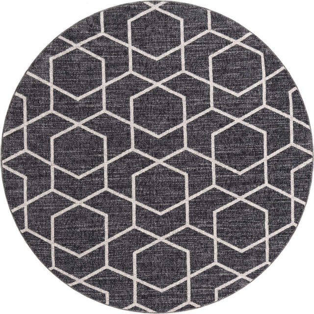 Charcoal Gray 7' x 7' Eco Trellis Round Area Rug 100% Recycled Space Dyed Polyester With Cotton Backing Geometric Pattern Eco-Friendly Carpet for Sale at Rug Engine