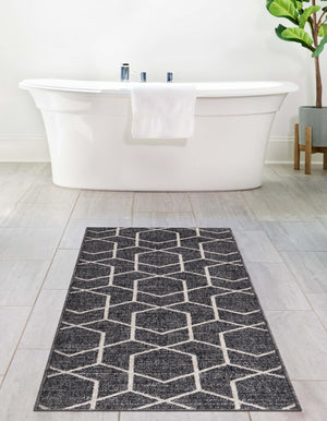 Charcoal Gray 2' 7 x 12' Eco Trellis Runner Area Rug 100% Recycled Space Dyed Polyester With Cotton Backing Geometric Pattern Eco-Friendly Carpet for Sale at Rug Engine