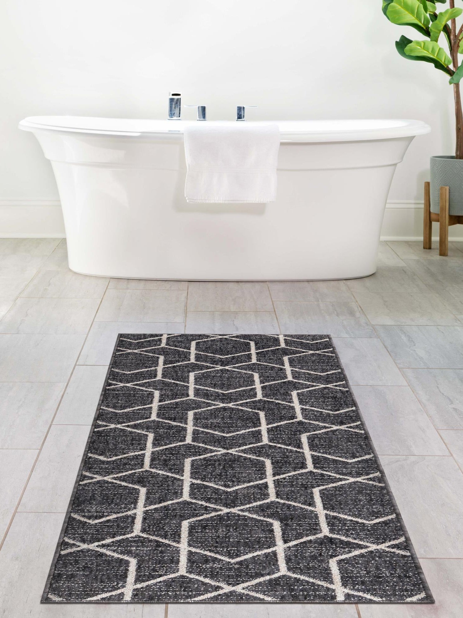 Charcoal Gray 2' x 8' Eco Trellis Runner Area Rug 100% Recycled Space Dyed Polyester With Cotton Backing Geometric Pattern Eco-Friendly Carpet for Sale at Rug Engine
