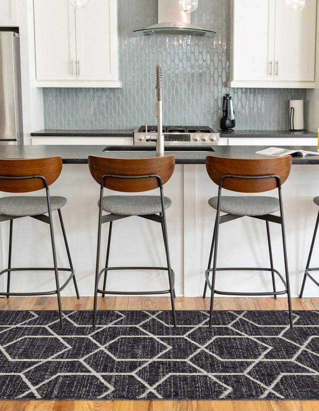 Charcoal Gray 2' 7 x 12' Eco Trellis Runner Area Rug 100% Recycled Space Dyed Polyester With Cotton Backing Geometric Pattern Eco-Friendly Carpet for Sale at Rug Engine