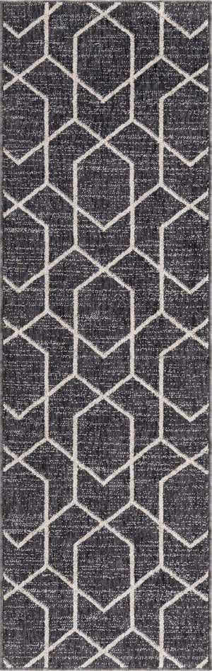 Charcoal Gray 2' x 6' Eco Trellis Runner Area Rug 100% Recycled Space Dyed Polyester With Cotton Backing Geometric Pattern Eco-Friendly Carpet for Sale at Rug Engine
