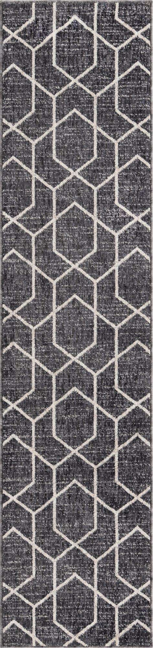 Charcoal Gray 2' x 8' Eco Trellis Runner Area Rug 100% Recycled Space Dyed Polyester With Cotton Backing Geometric Pattern Eco-Friendly Carpet for Sale at Rug Engine
