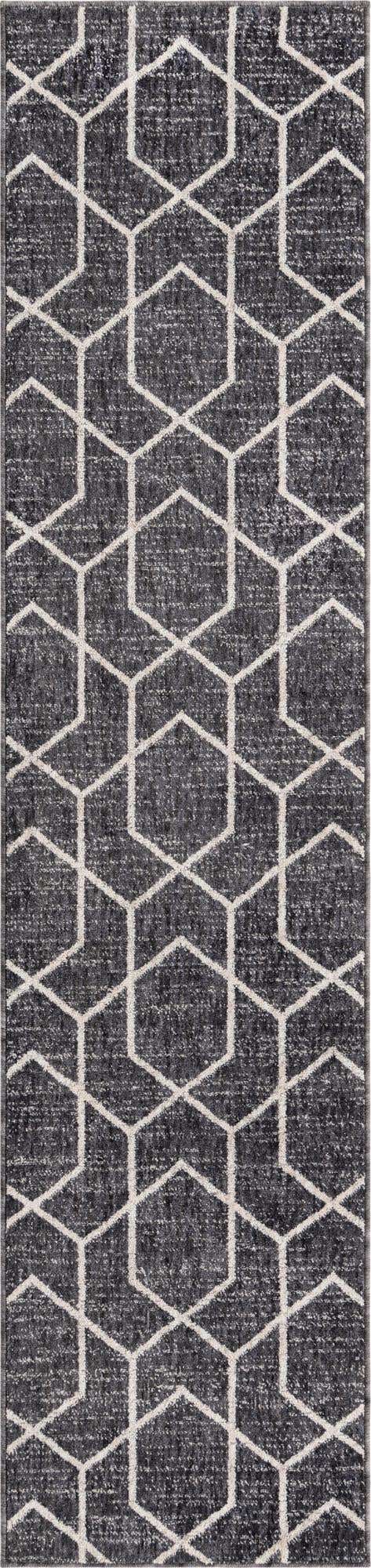 Charcoal Gray 2' x 8' Eco Trellis Runner Area Rug 100% Recycled Space Dyed Polyester With Cotton Backing Geometric Pattern Eco-Friendly Carpet for Sale at Rug Engine