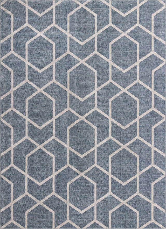 Harbor Blue 10' x 13' Eco Trellis Rectangle Area Rug 100% Recycled Space Dyed Polyester With Cotton Backing Geometric Pattern Eco-Friendly Carpet for Sale at Rug Engine