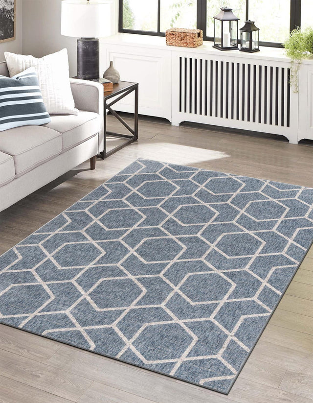 Harbor Blue 2' x 3' Eco Trellis Rectangle Area Rug 100% Recycled Space Dyed Polyester With Cotton Backing Geometric Pattern Eco-Friendly Carpet for Sale at Rug Engine