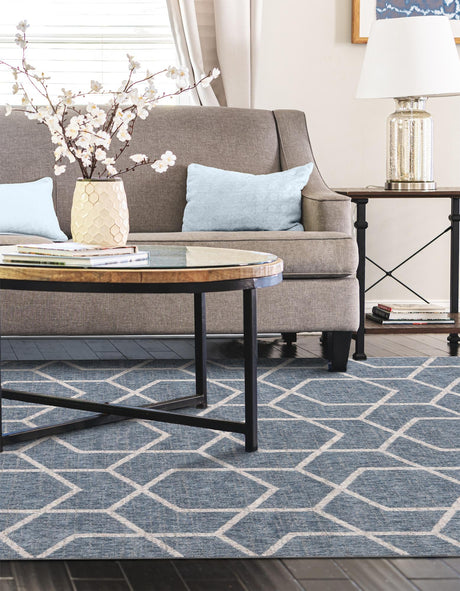 Harbor Blue 4' x 6' Eco Trellis Rectangle Area Rug 100% Recycled Space Dyed Polyester With Cotton Backing Geometric Pattern Eco-Friendly Carpet for Sale at Rug Engine
