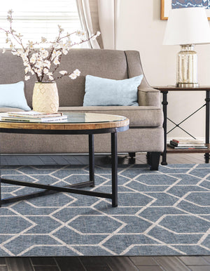 Harbor Blue 10' x 13' Eco Trellis Rectangle Area Rug 100% Recycled Space Dyed Polyester With Cotton Backing Geometric Pattern Eco-Friendly Carpet for Sale at Rug Engine