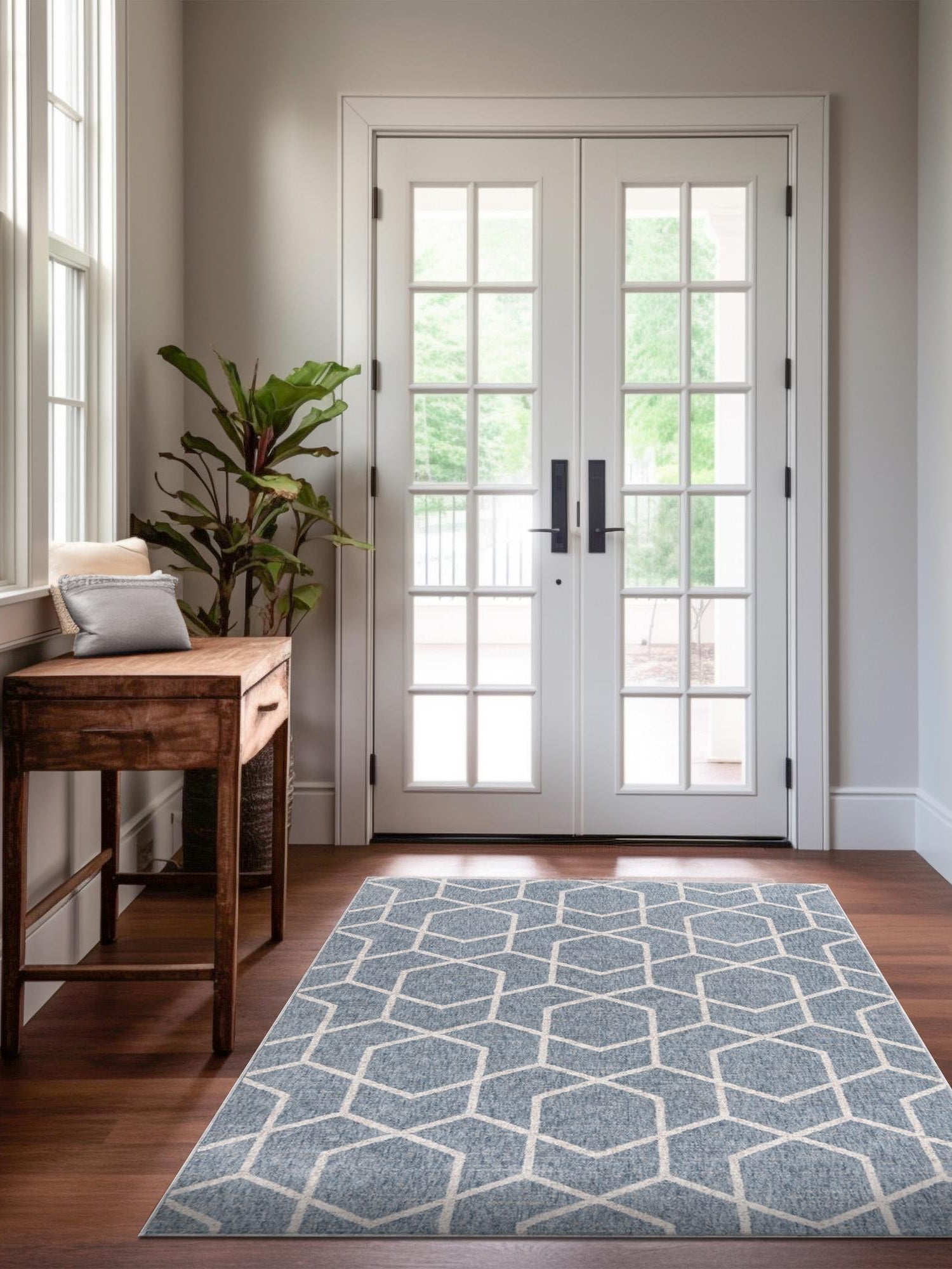 Harbor Blue 10' x 13' Eco Trellis Rectangle Area Rug 100% Recycled Space Dyed Polyester With Cotton Backing Geometric Pattern Eco-Friendly Carpet for Sale at Rug Engine