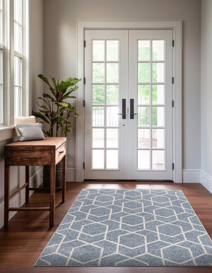 Harbor Blue 2' x 3' Eco Trellis Rectangle Area Rug 100% Recycled Space Dyed Polyester With Cotton Backing Geometric Pattern Eco-Friendly Carpet for Sale at Rug Engine